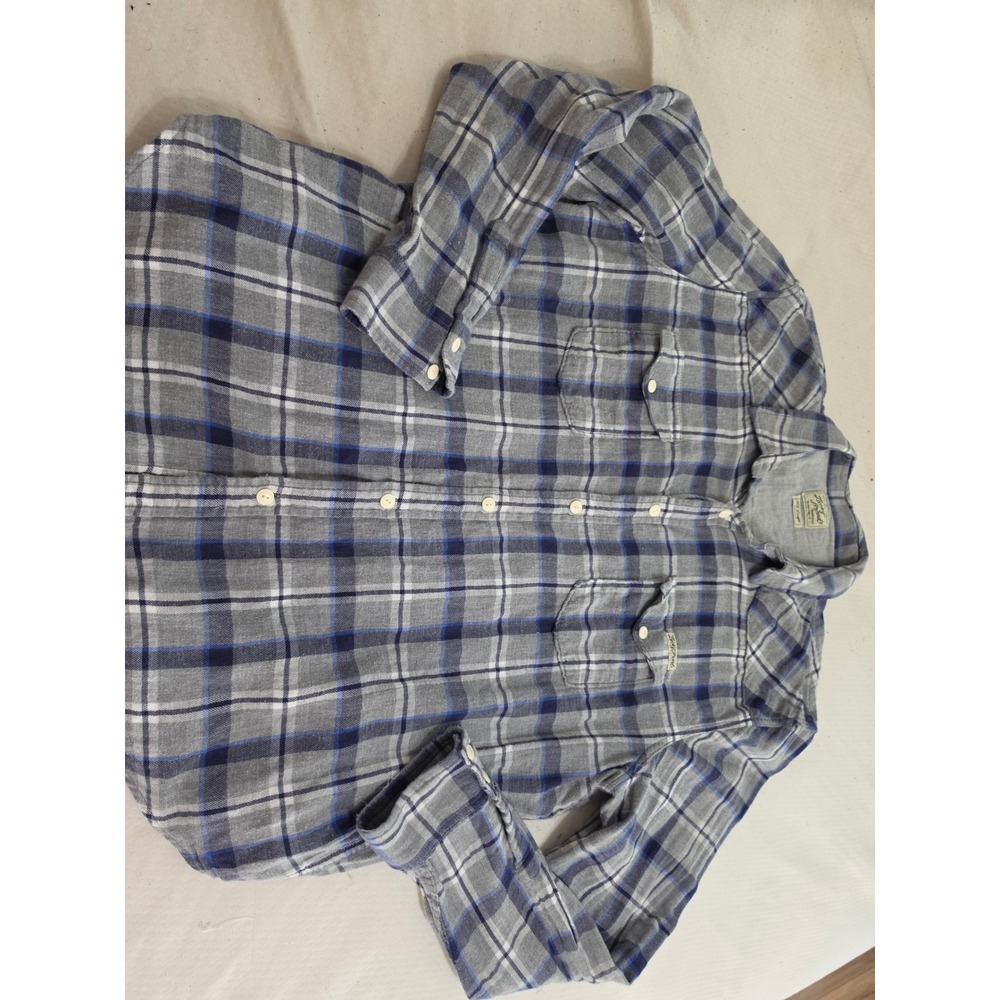 Lucky Brand Mens XXL Plaid Flannel Button Down Shirt Grey Blue Western Sportwear
